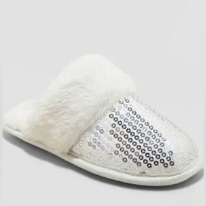 Cat & Jack Girls Silver Sequin Slippers